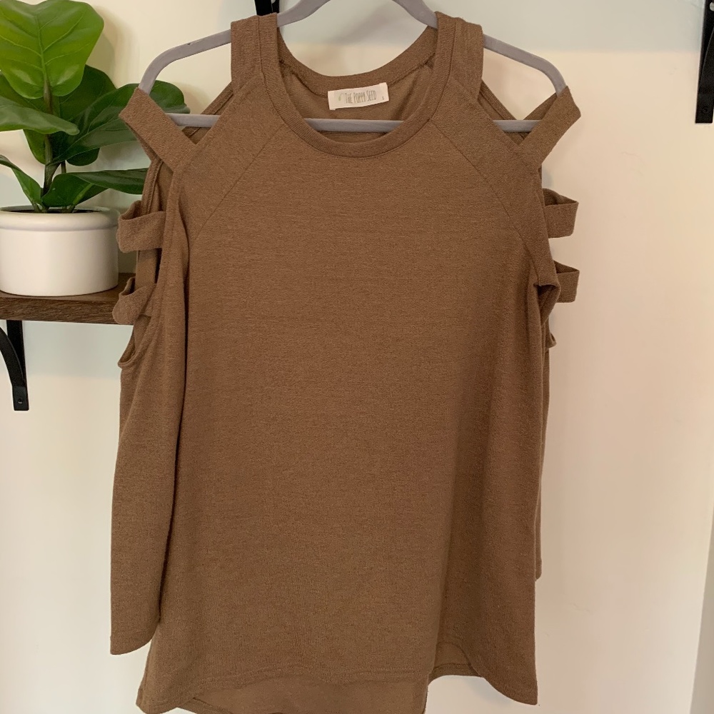 Brown Cutout Sleeve Sweater